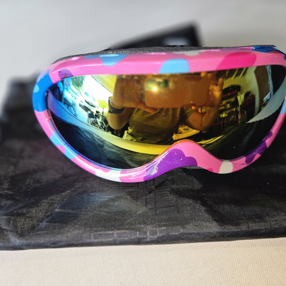 Colorful Ski Goggles with Pink and Blue Frame